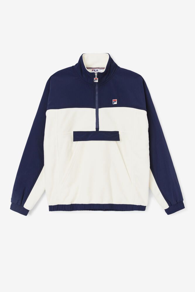 Fila Erick 1/2 Zip Pullover Jacket White/Navy - Mens - 16730HSAM